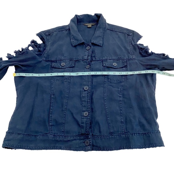 Tommy Bahama Blue Silver Bird Design Two Palms Linen Raw Edge Reworked Jacket,XL - Picture 11 of 16